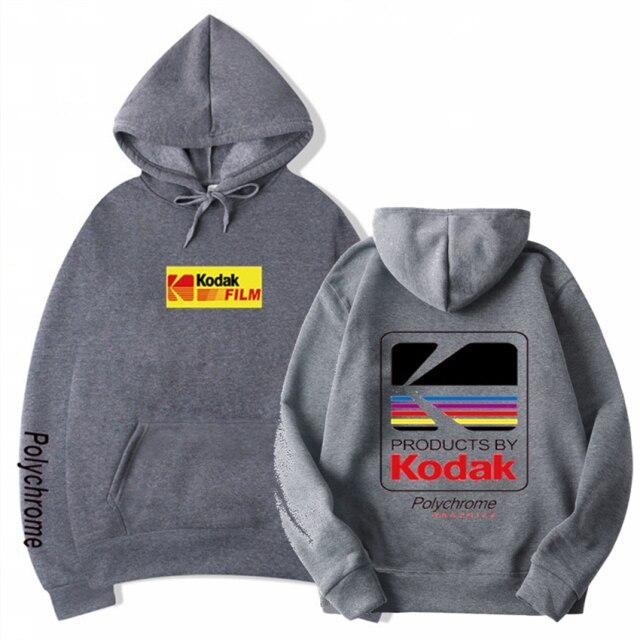 A stylish Kodak Hoodie featuring a hood, full sleeves, and big front pockets, perfect for autumn and winter wear.