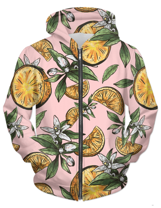 Lemon Thought Unisex Zip Hoodie featuring vibrant prints and a soft texture, perfect for casual wear.