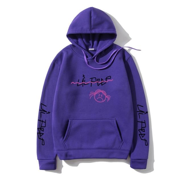 Lil Peep Purple Hoodie featuring a vibrant design, hooded style, and full sleeves, made from soft fleece material.