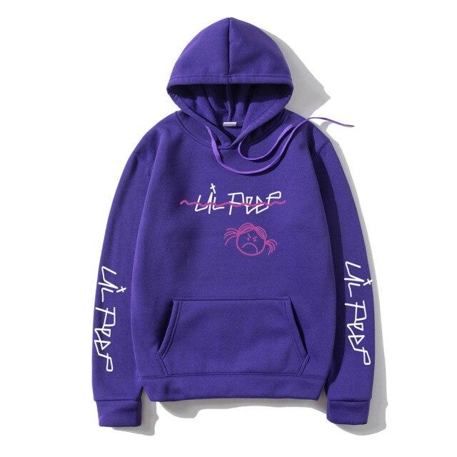 Lil Peep Purple Hoodie featuring a vibrant design, hooded style, and full sleeves, made from soft fleece material.