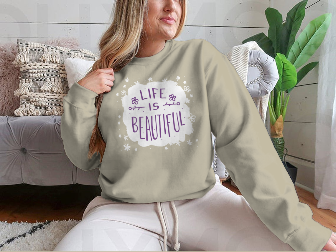 Lovely Message Sweatshirt featuring a white frame on a pink background, showcasing a stylish design perfect for casual wear.