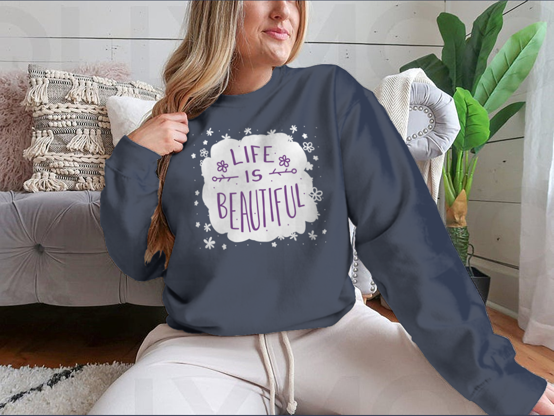 Lovely Message Sweatshirt featuring a white frame on a pink background, showcasing a stylish design perfect for casual wear.