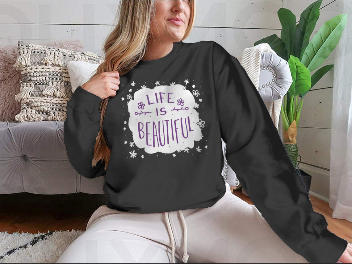 Lovely Message Sweatshirt featuring a white frame on a pink background, showcasing a stylish design perfect for casual wear.