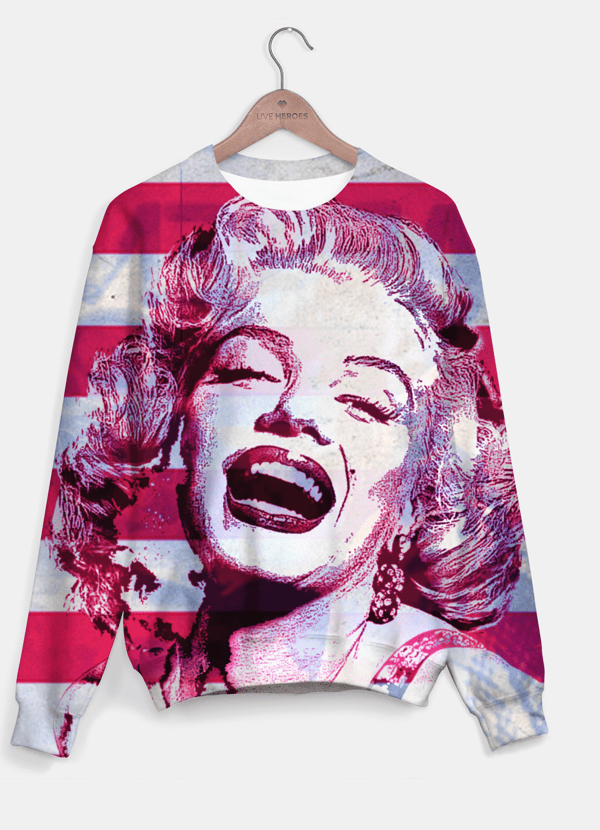 A stylish Marilyn portrait nº3 Sweater featuring a unique full print design, showcasing vibrant colors and artistic themes like galaxy and nebula.