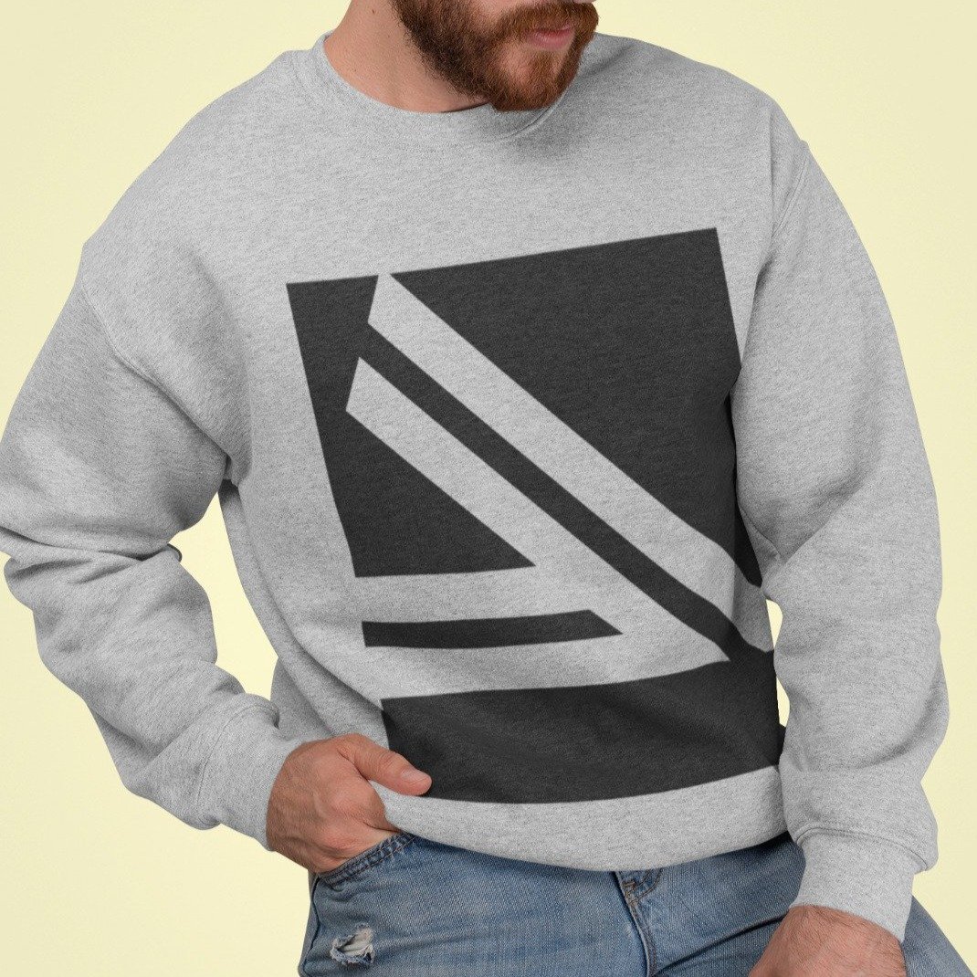 Men's Double Slanted Logo Crewneck Sweatshirt in a soft fabric, showcasing a loose fit and stylish logo design.