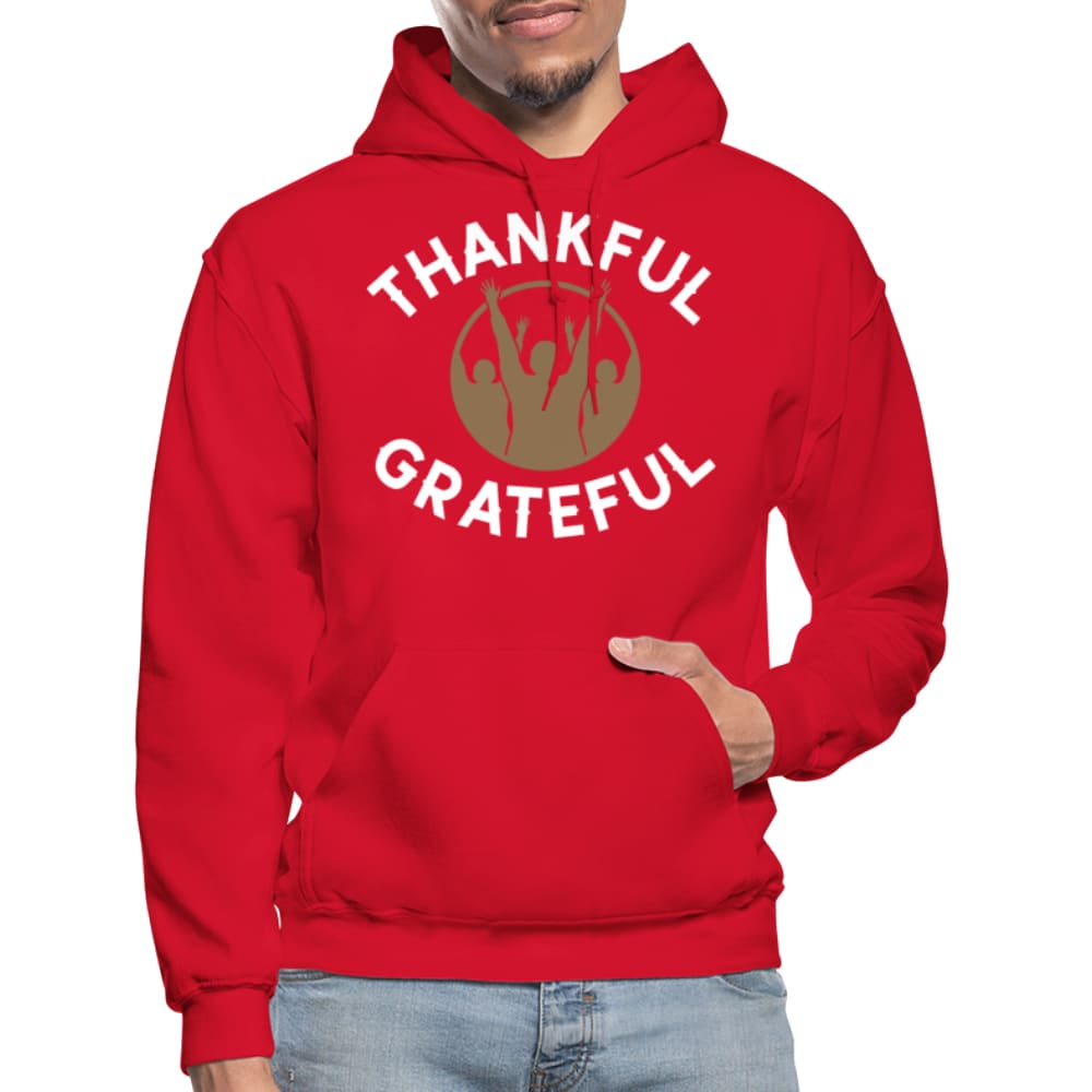 Men's Pullover Hoodie featuring a thankful and grateful graphic design, perfect for casual wear and outdoor activities.