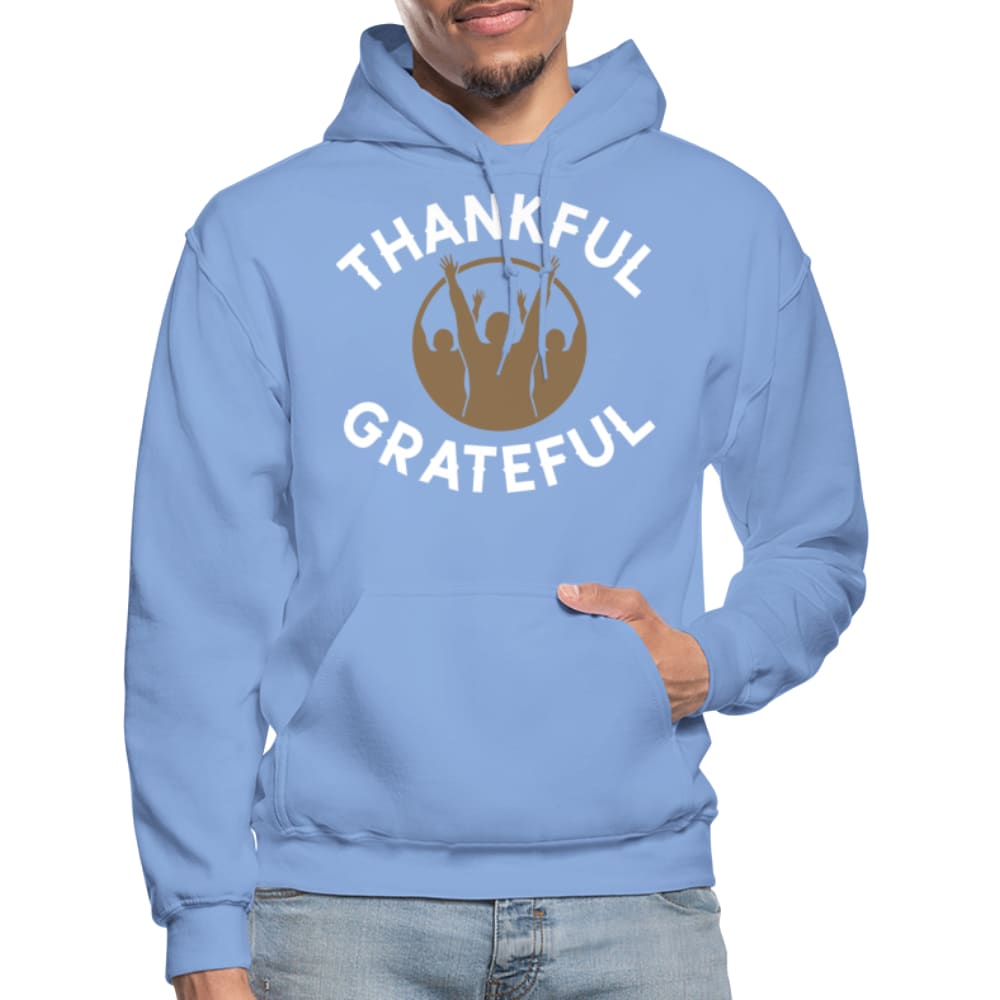 Men's Pullover Hoodie featuring a thankful and grateful graphic design, perfect for casual wear and outdoor activities.