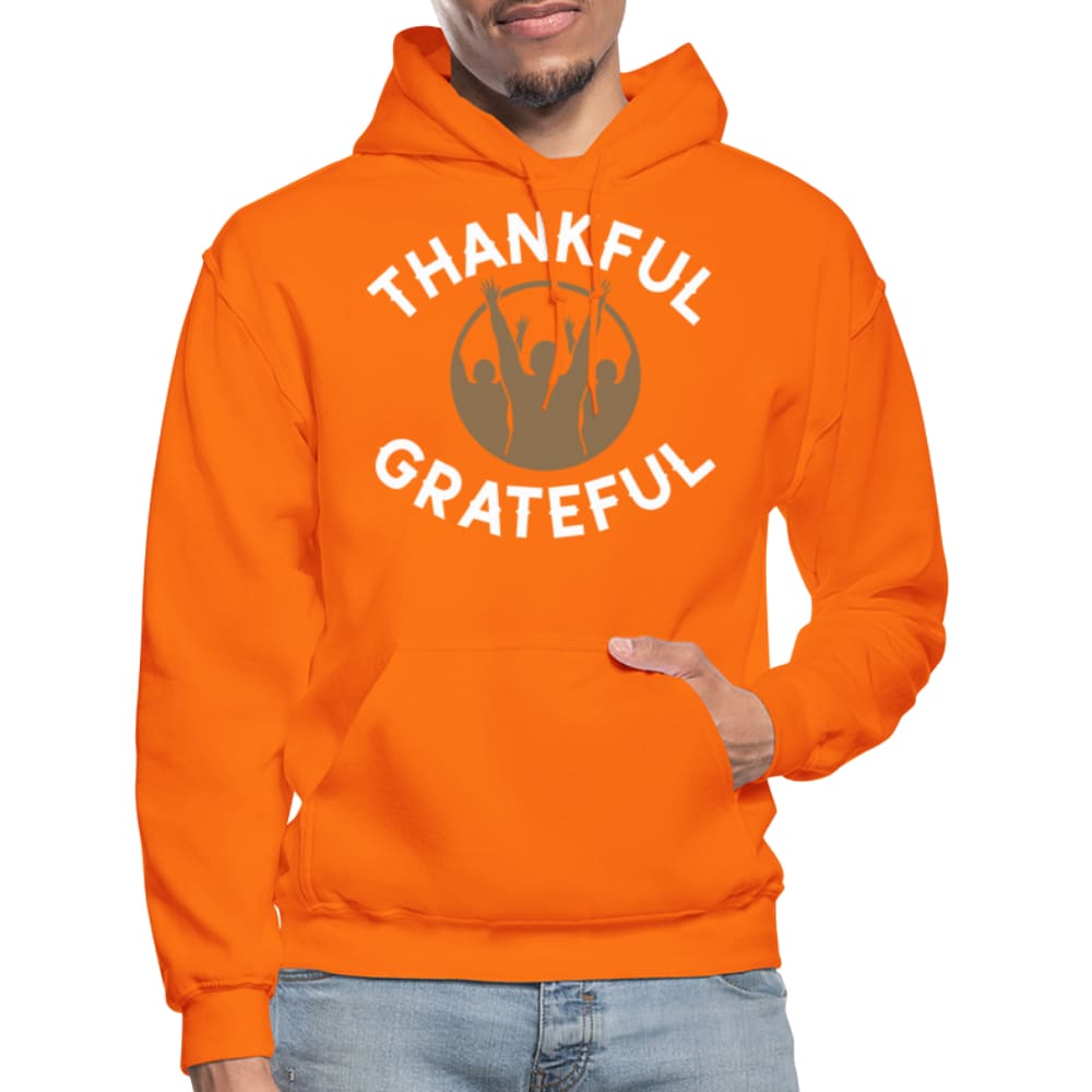 Men's Pullover Hoodie featuring a thankful and grateful graphic design, perfect for casual wear and outdoor activities.