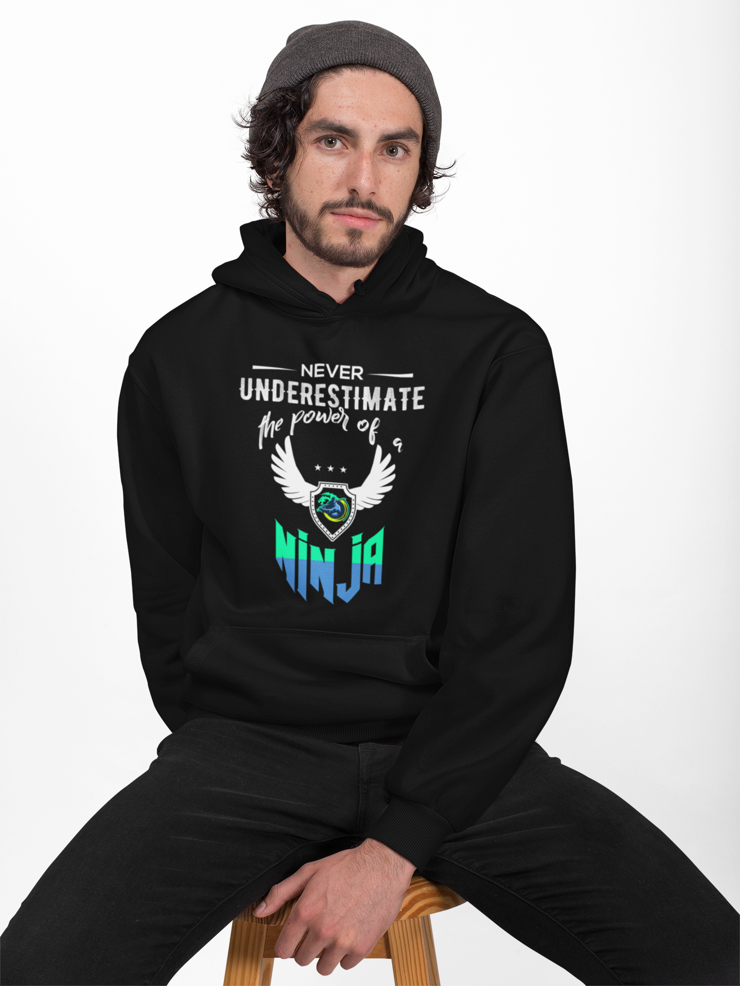 Mens Ninja Hoodie in black, featuring a stylish design and comfortable fit, perfect for casual wear.