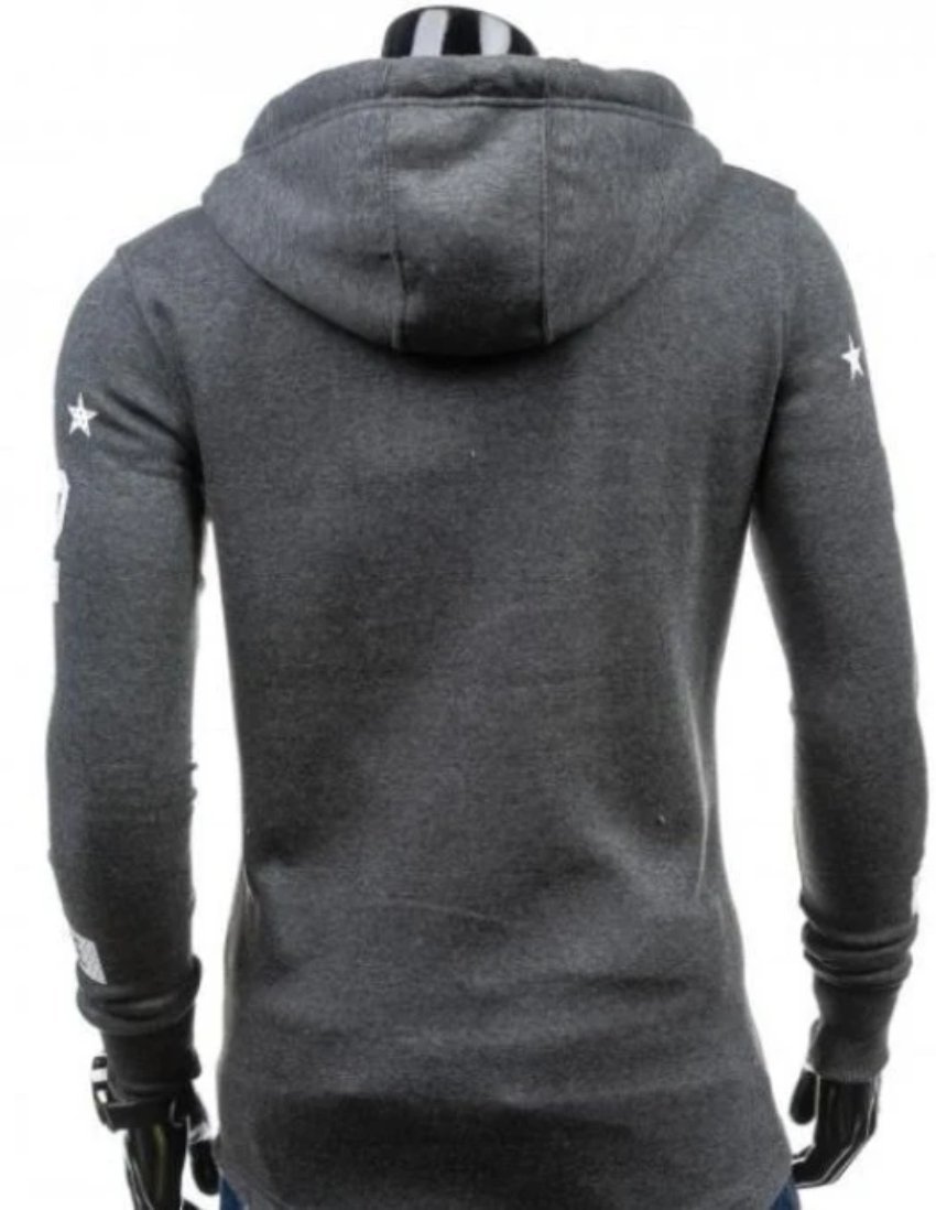 Mens Street Style Biker Hoodie in Black and Gray, showcasing a trendy zipped design and slim fit style.