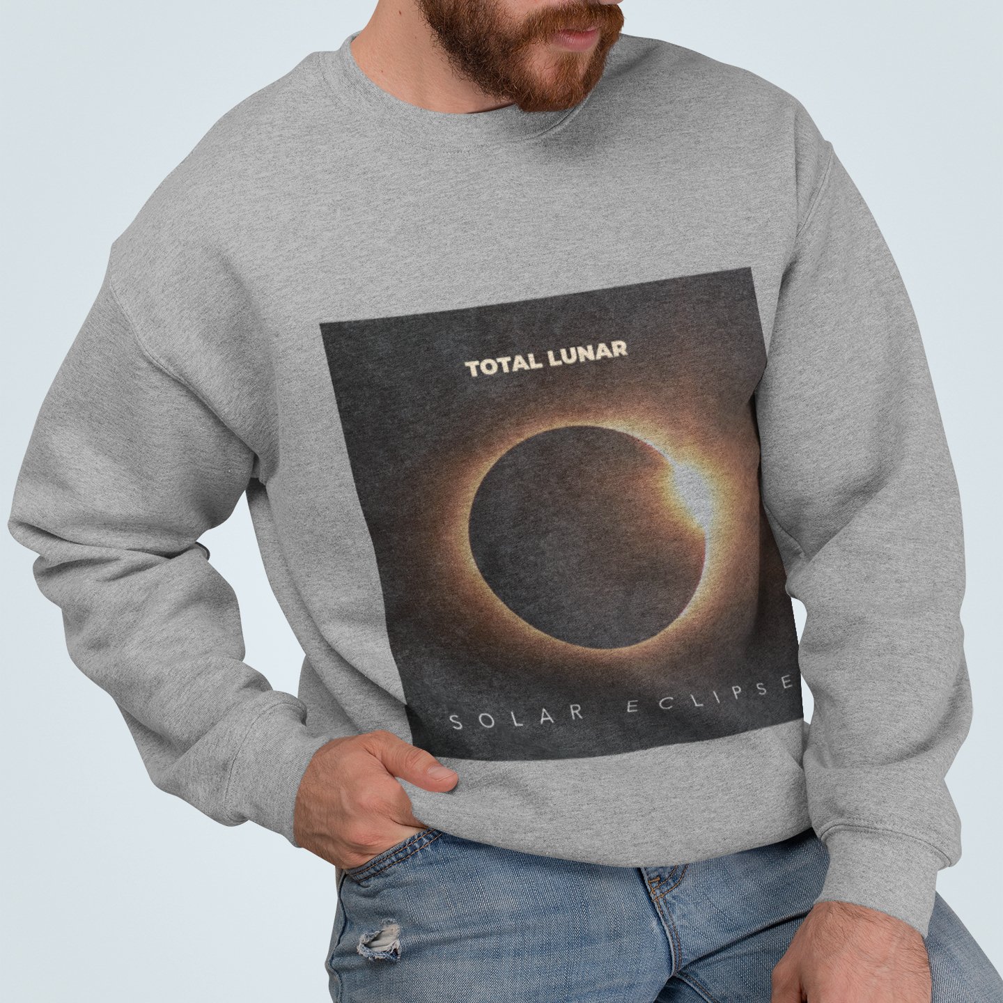 Mens Total Lunar Space Sweatshirt featuring a loose fit and ribbed collar, perfect for casual wear.