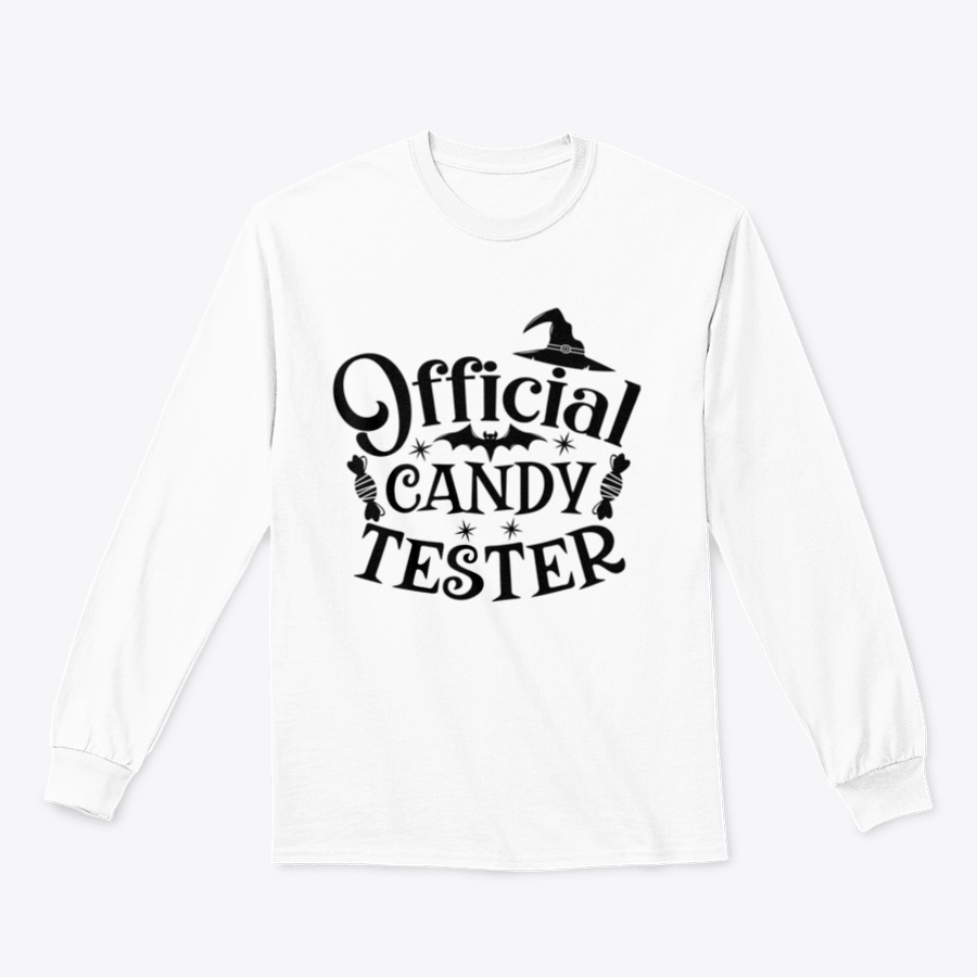 Official Candy Tester Vector Halloween Sweatshirt featuring a fun design, made from 100% cotton for comfort.