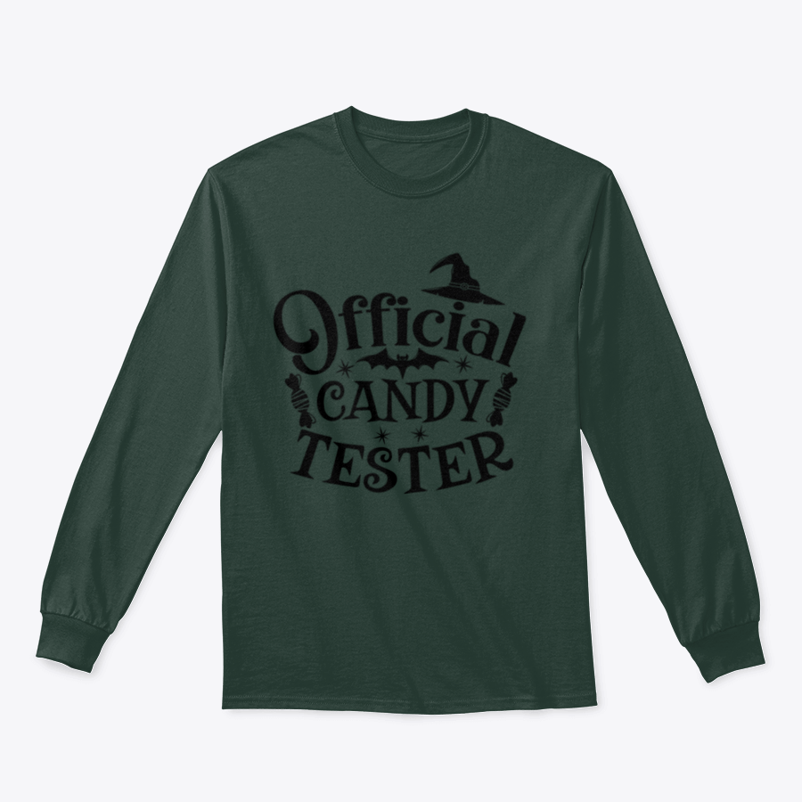 Official Candy Tester Vector Halloween Sweatshirt featuring a fun design, made from 100% cotton for comfort.