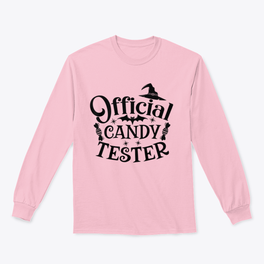 Official Candy Tester Vector Halloween Sweatshirt featuring a fun design, made from 100% cotton for comfort.