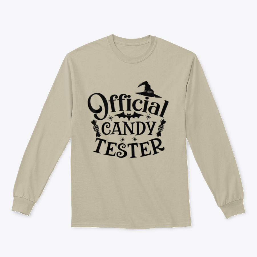 Official Candy Tester Vector Halloween Sweatshirt featuring a fun design, made from 100% cotton for comfort.