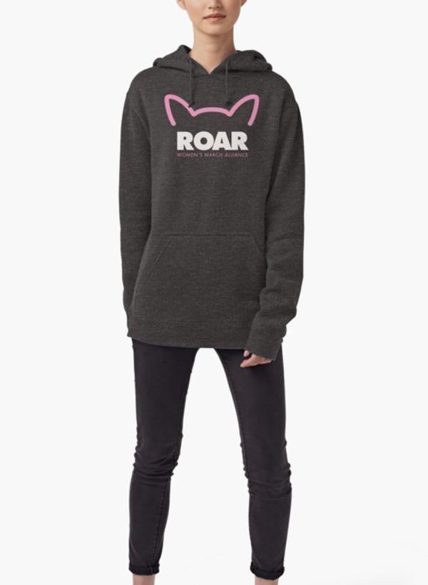 Gray Pink Pussy ROAR Women Hoodie with unique full print design, showcasing vibrant colors and custom fit for comfort.