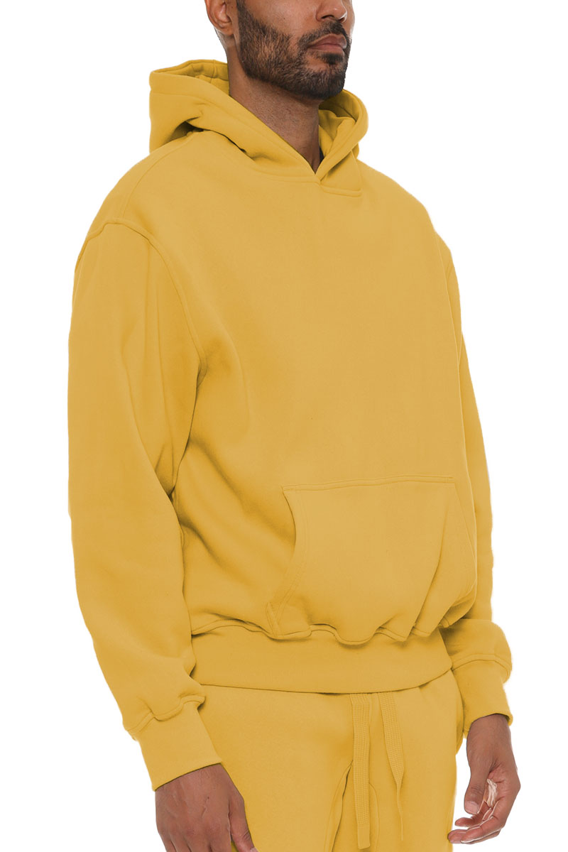 A stylish Premium Cotton Blend Hoodie in a cozy fit, showcasing its hood and standard pocket, perfect for casual wear.