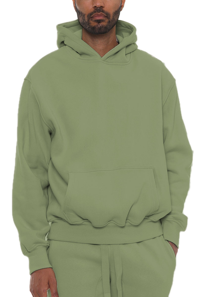 A stylish Premium Cotton Blend Hoodie in various colors, showcasing its hood and standard pocket design.