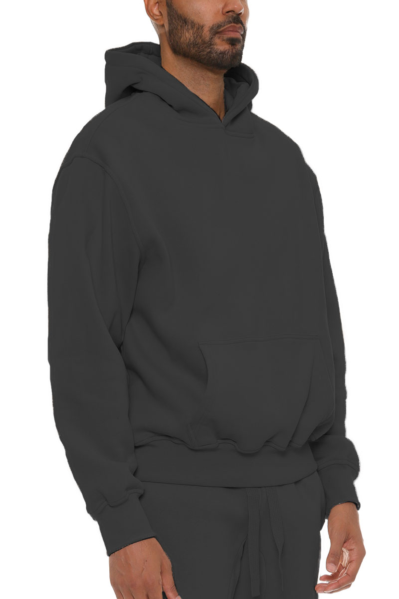 A stylish Premium Cotton Blend Hoodie in various colors, showcasing its hood, standard pocket, and soft fabric texture.