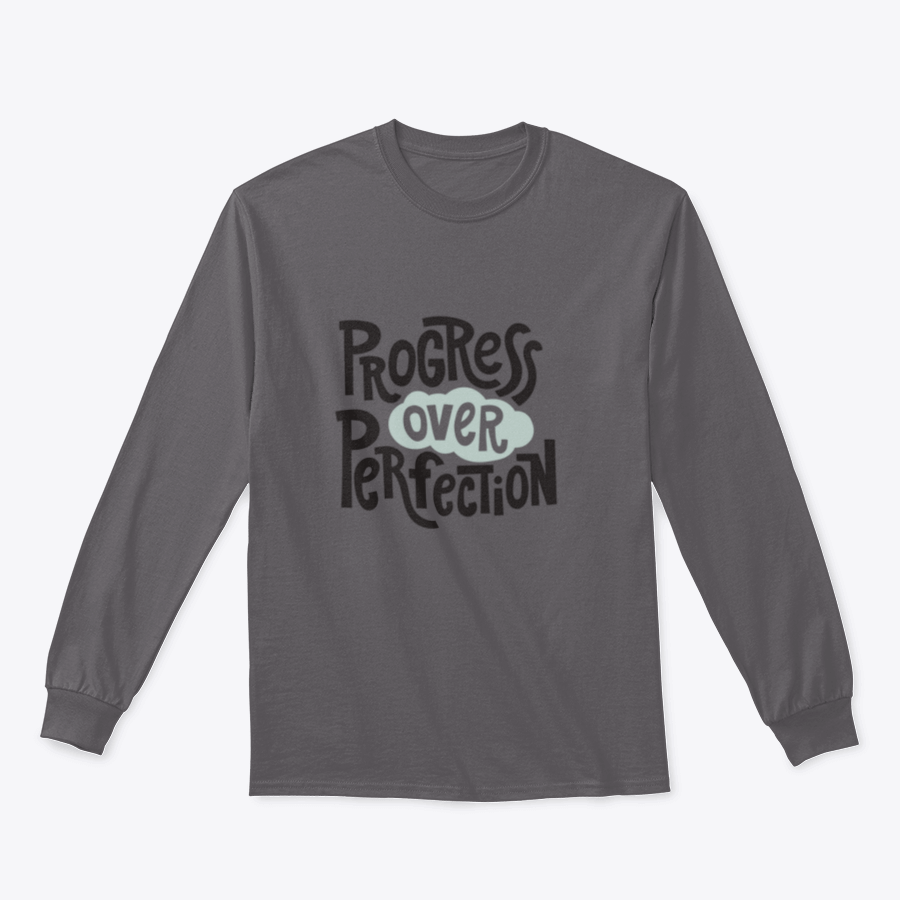 A stylish t-shirt featuring the inspirational quote 'Progress Over Perfection' in a unique design, made from soft cotton fabric.