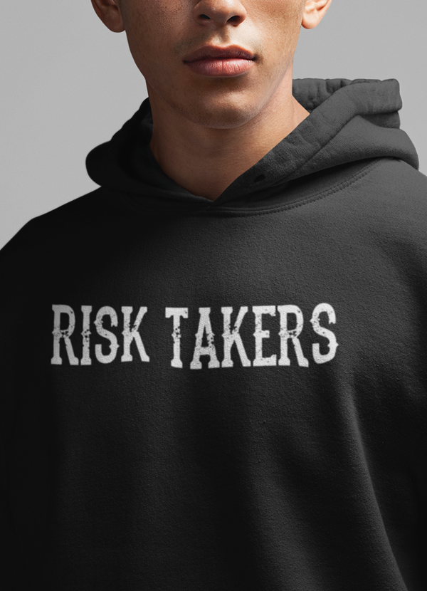 Risk Taker Hoodie featuring a unique design by top artists, made from warm cotton/poly fleece blend with adjustable hood.