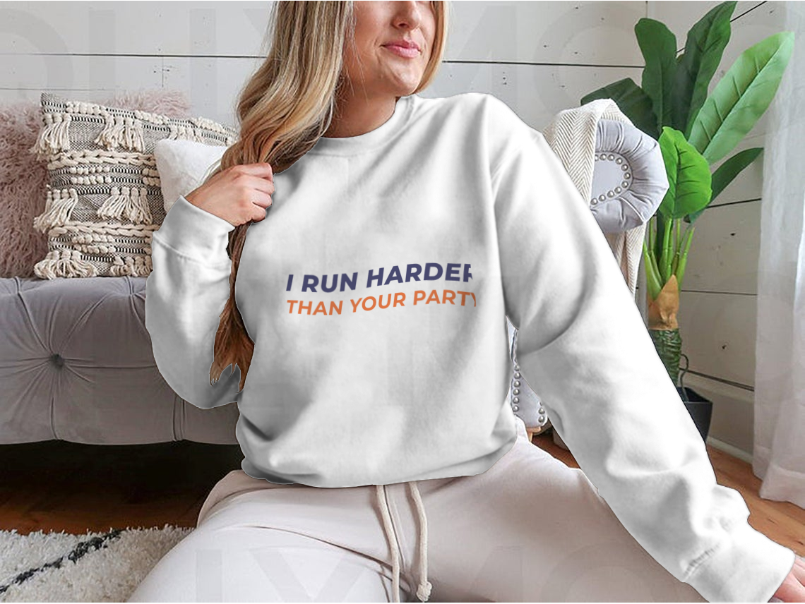 A stylish sweatshirt featuring the motivational quote 'Run Harder', made from a soft cotton/polyester blend, perfect for workouts and casual wear.