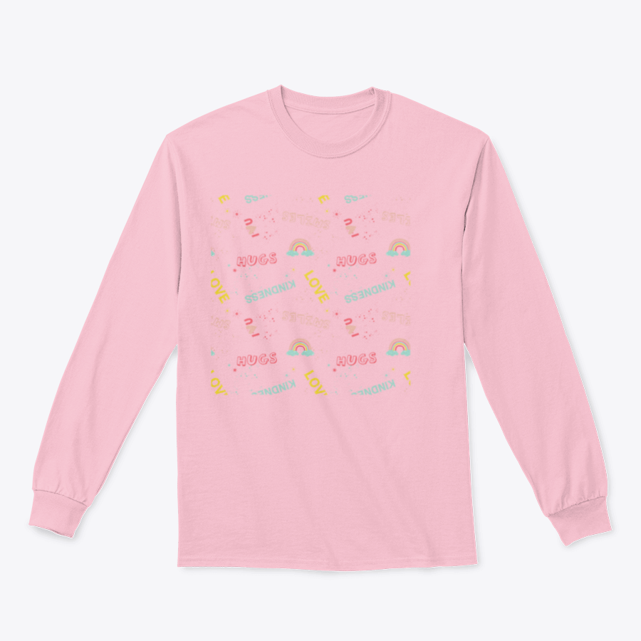 A vibrant and colorful pattern featuring cute and funny slogans and symbols, perfect for casual wear.