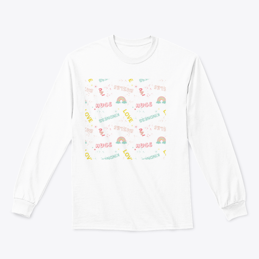 A vibrant and colorful pattern featuring cute and funny slogans and symbols, perfect for casual wear.