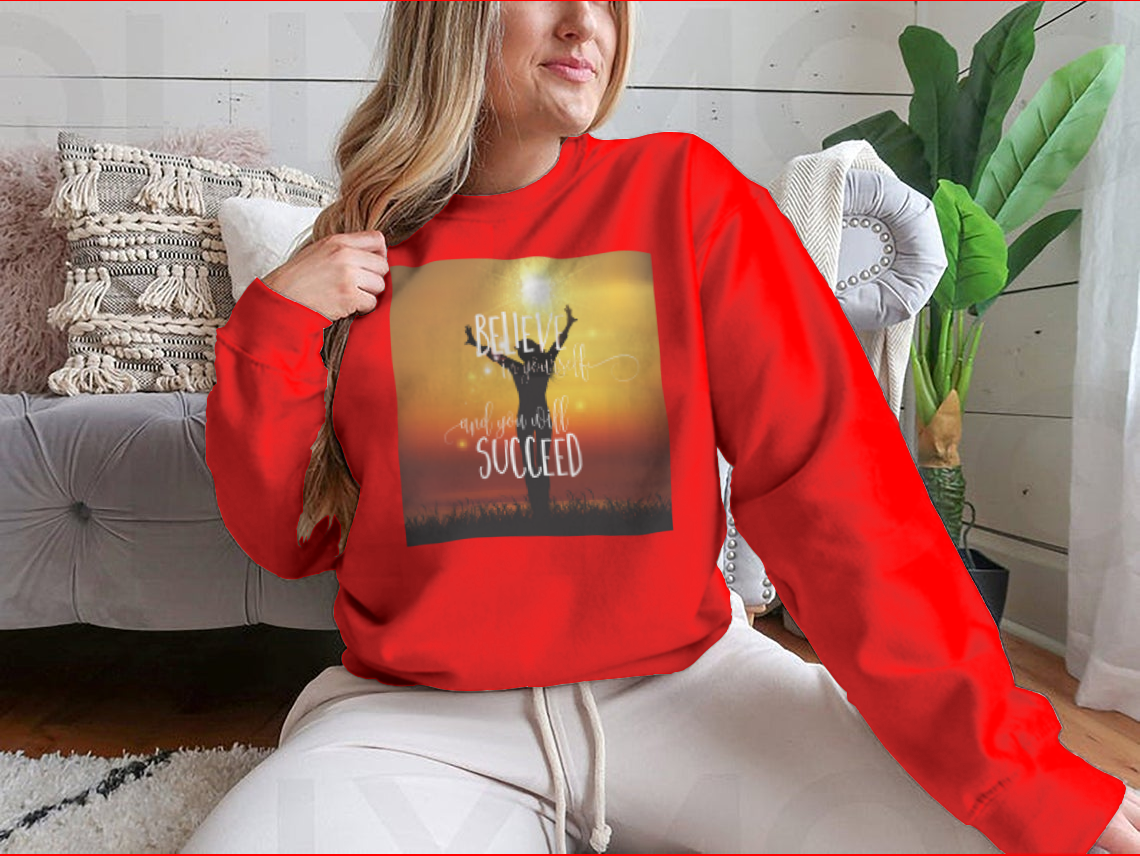 A stylish sweatshirt featuring a silhouette of a happy female, showcasing comfort and modern design.