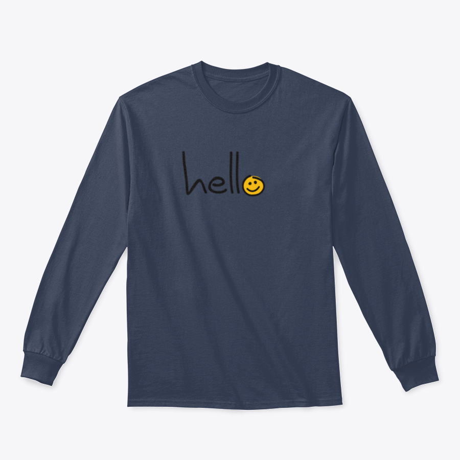 Slogan Hello World Hello Day Sign Design Sweatshirt in a cozy setting, showcasing its classic fit and soft fabric.