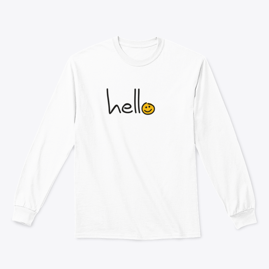 Slogan Hello World Hello Day Sign Design Sweatshirt in a cozy setting, showcasing its classic fit and soft fabric.