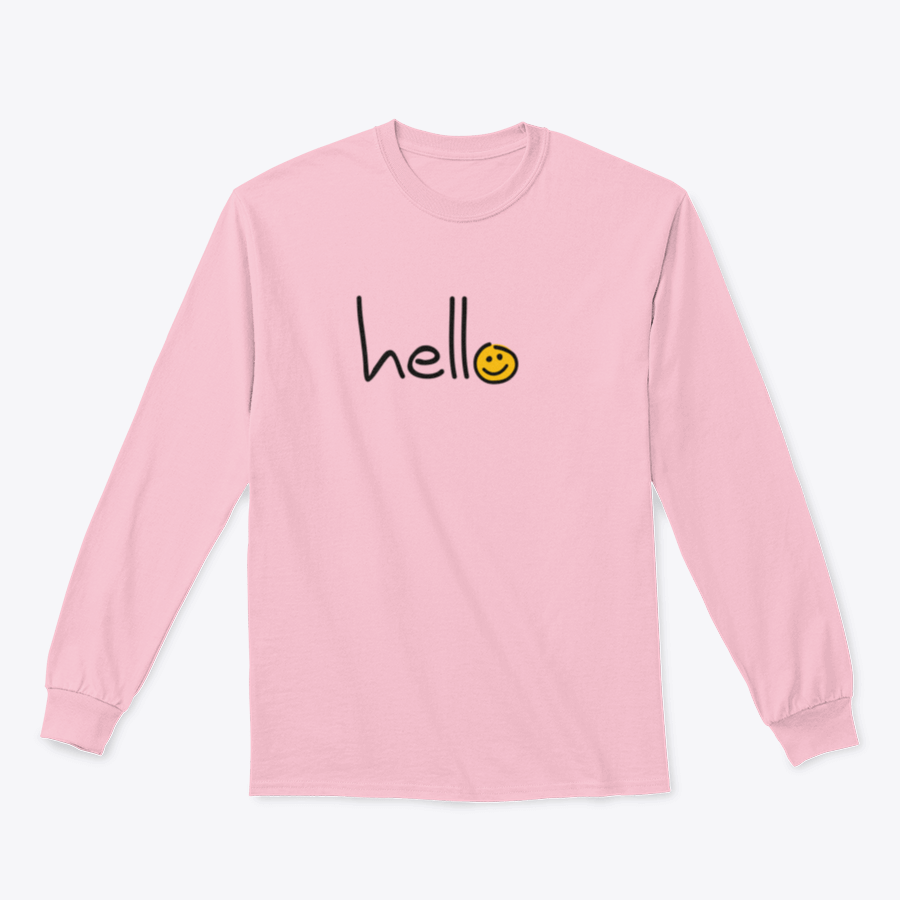 Slogan Hello World Hello Day Sign Design Sweatshirt in a cozy setting, showcasing its classic fit and soft fabric.