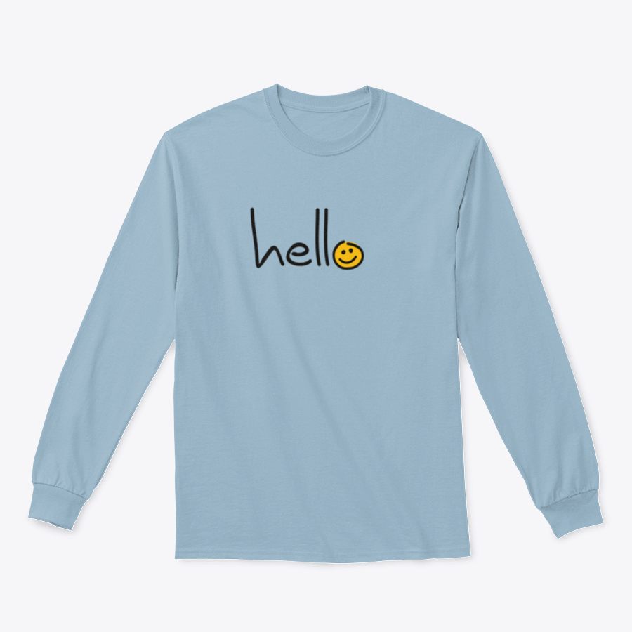 Slogan Hello World Hello Day Sign Design Sweatshirt in a cozy setting, showcasing its classic fit and soft fabric.