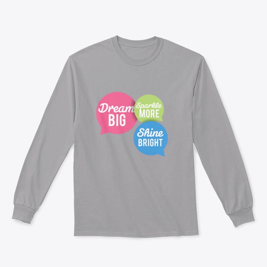 A stylish t-shirt featuring a motivational Dream Big quote in colorful speech bubbles, made from a soft cotton/polyester blend.