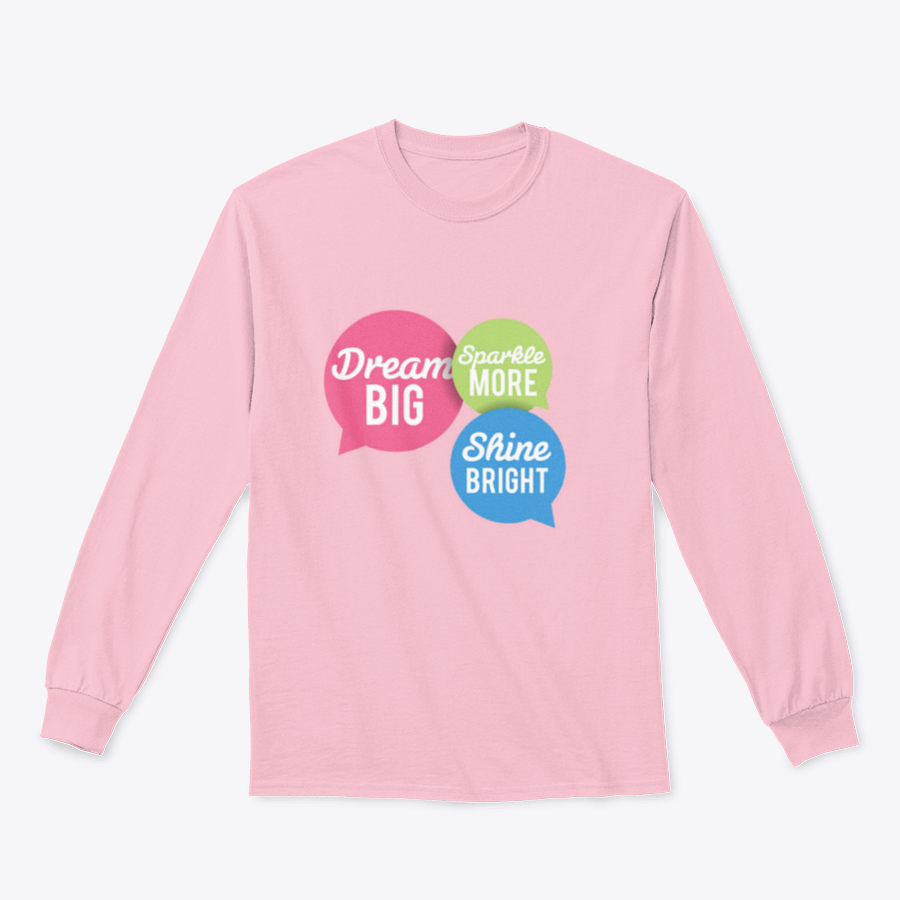 A stylish t-shirt featuring a motivational Dream Big quote in colorful speech bubbles, made from a soft cotton/polyester blend.