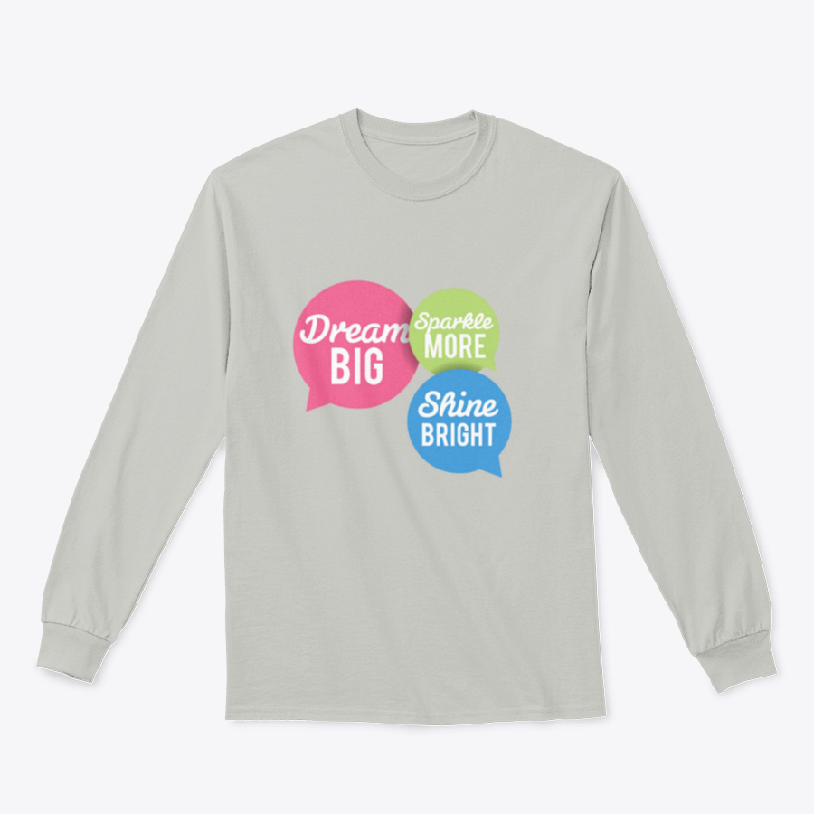 A stylish t-shirt featuring a motivational Dream Big quote in colorful speech bubbles, made from a soft cotton/polyester blend.