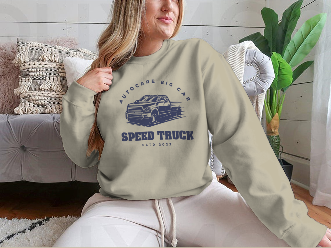 Speed Truck ESTD 2022 Logo Design sweatshirt in grey, showcasing a stylish logo and comfortable fit.