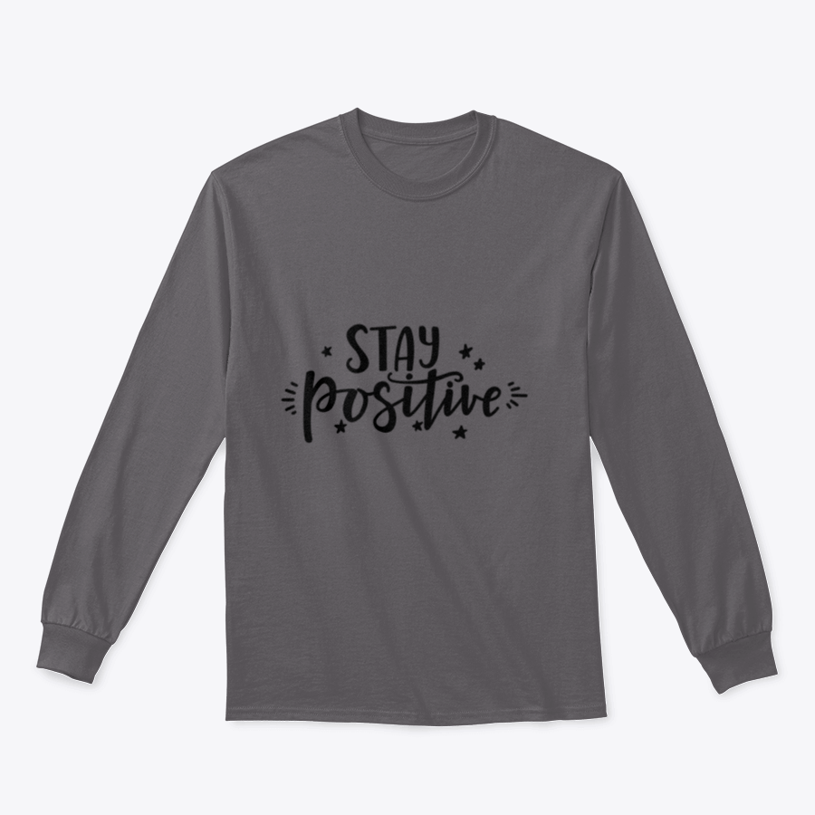 A cozy sweatshirt featuring an inspirational 'Stay Positive' design, made from a cotton/polyester blend, perfect for casual wear.