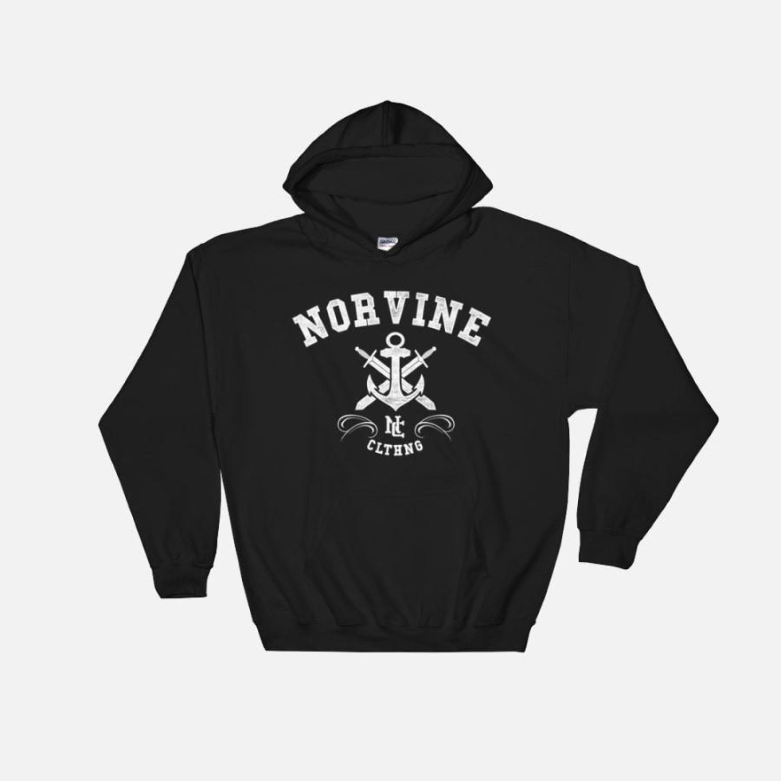 Tattoo Anchor Hoodie featuring Norvine logo, eco-friendly design, and double layer hood, perfect for modern style and comfort.