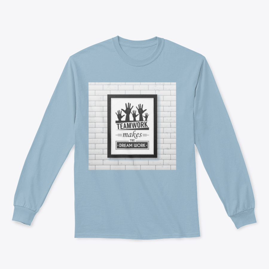 A stylish t-shirt featuring the motivational quote 'Teamwork Makes The Dream Work' in a classic fit, made from a comfortable cotton/polyester blend.