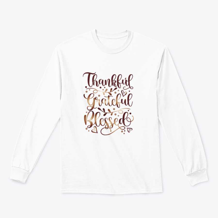 A stylish t-shirt featuring the inspirational quote 'Thankful Grateful Blessed' in a motivational design, perfect for casual wear.