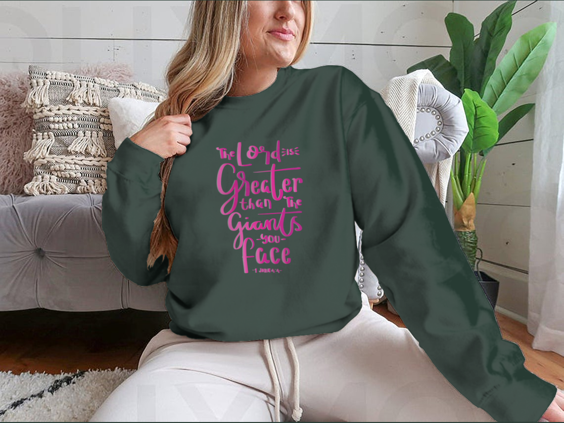 Person wearing inspirational quote sweatshirt.