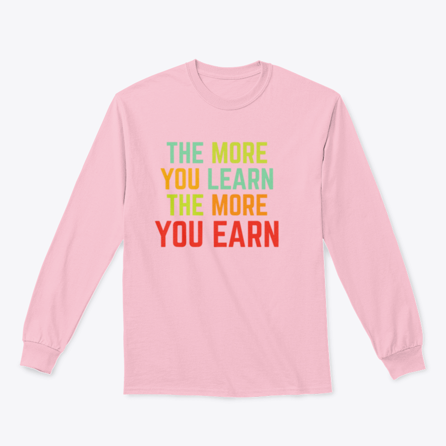 A stylish sweatshirt featuring the phrase 'The More You Learn', made from high-quality cotton, showcasing a classic fit and comfortable design.