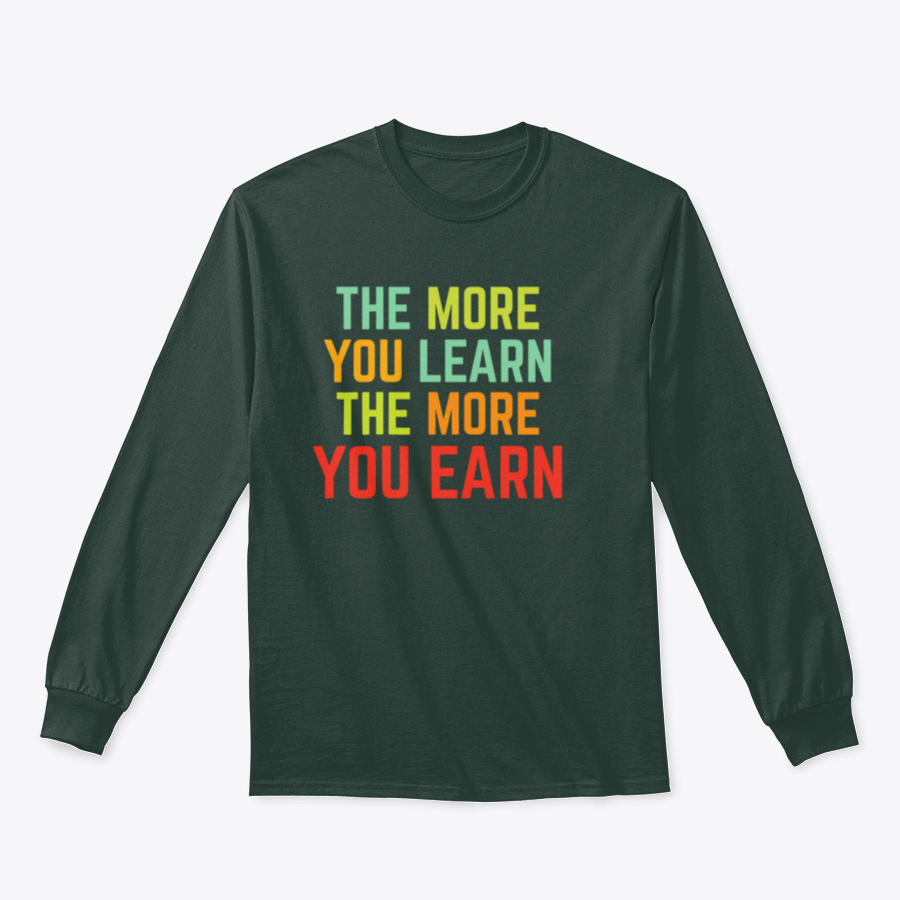 A stylish sweatshirt featuring the phrase 'The More You Learn', made from high-quality cotton, showcasing a classic fit and comfortable design.