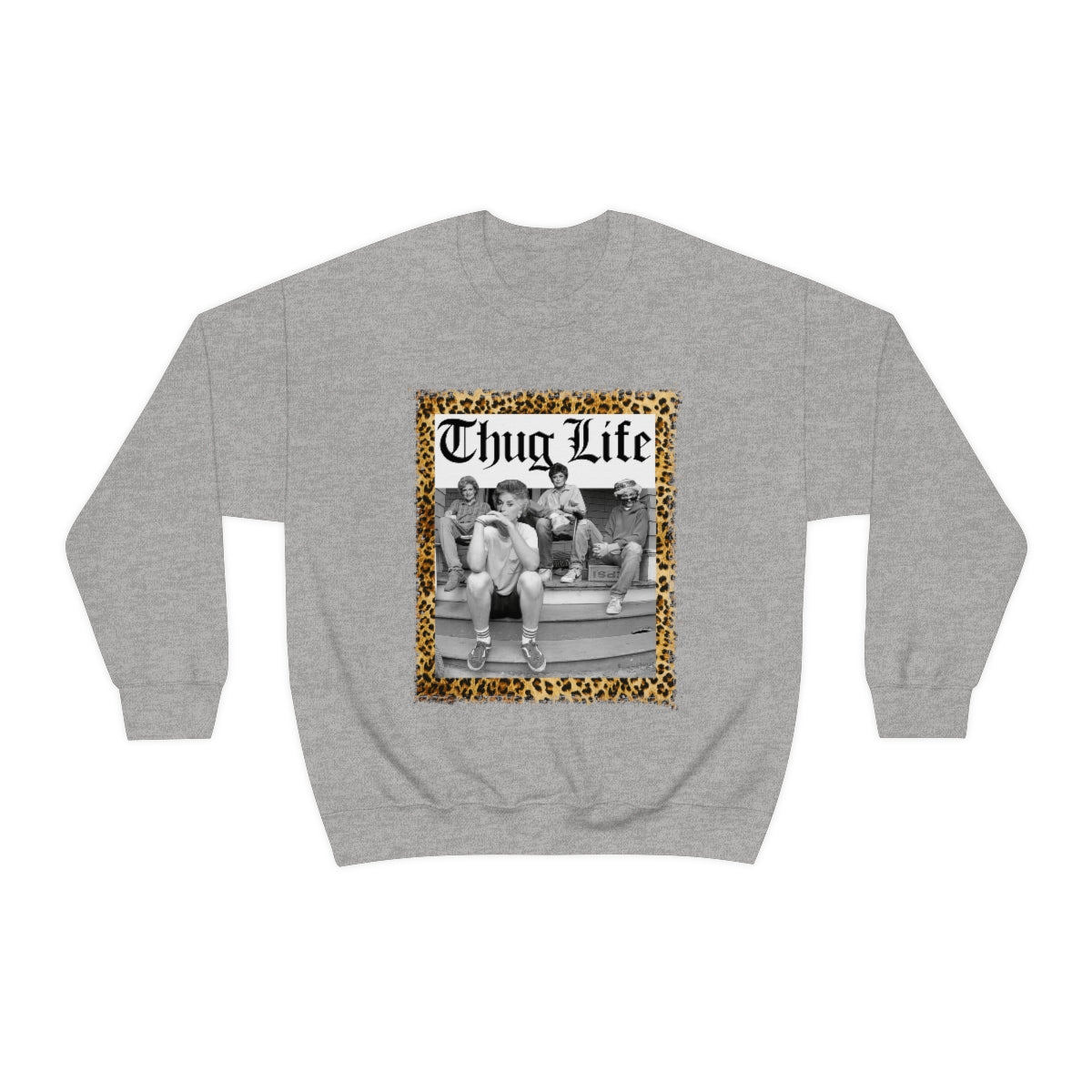 Thug Life Crewneck Sweatshirt featuring a bold graphic design, made from a soft cotton-polyester blend, ideal for casual wear.