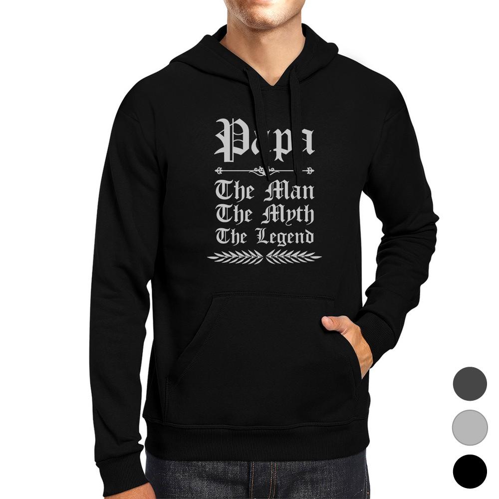 Vintage Gothic Papa Unisex Fleece Hoodie featuring a unique graphic design, adjustable 3-panel hood, and front patch, made from soft cotton-polyester blend.