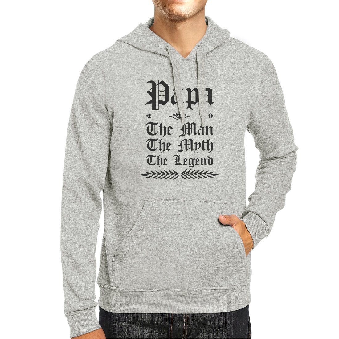 Vintage Gothic Papa Unisex Fleece Hoodie featuring a unique graphic design, adjustable 3-panel hood, and front patch, made from soft cotton-polyester blend.