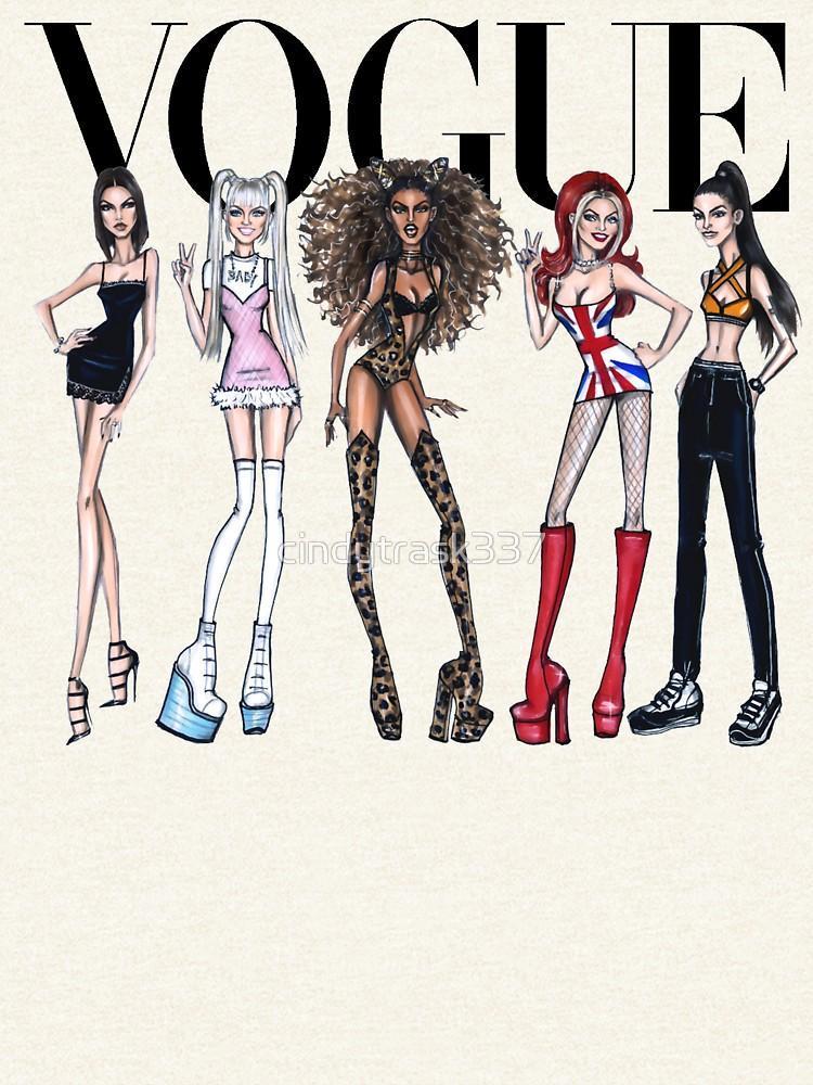 Cartoon women in stylish outfits.