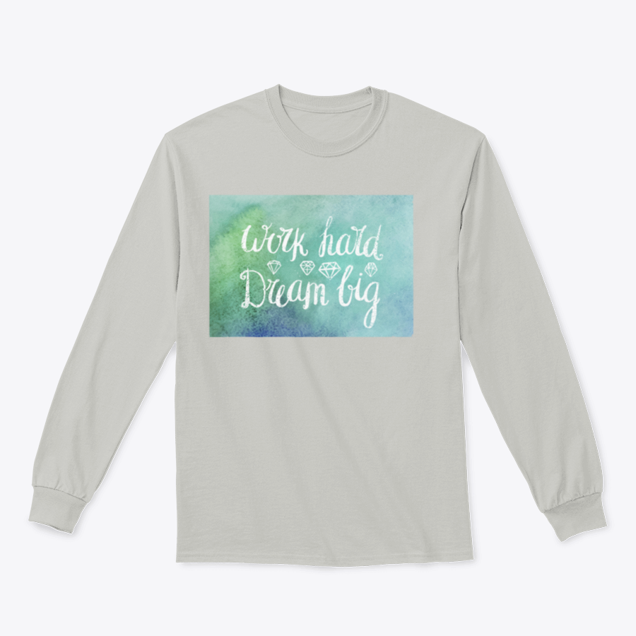 A cozy sweatshirt featuring the inspirational quote 'Work Hard Dream Big', made from a soft cotton/polyester blend, perfect for casual wear.