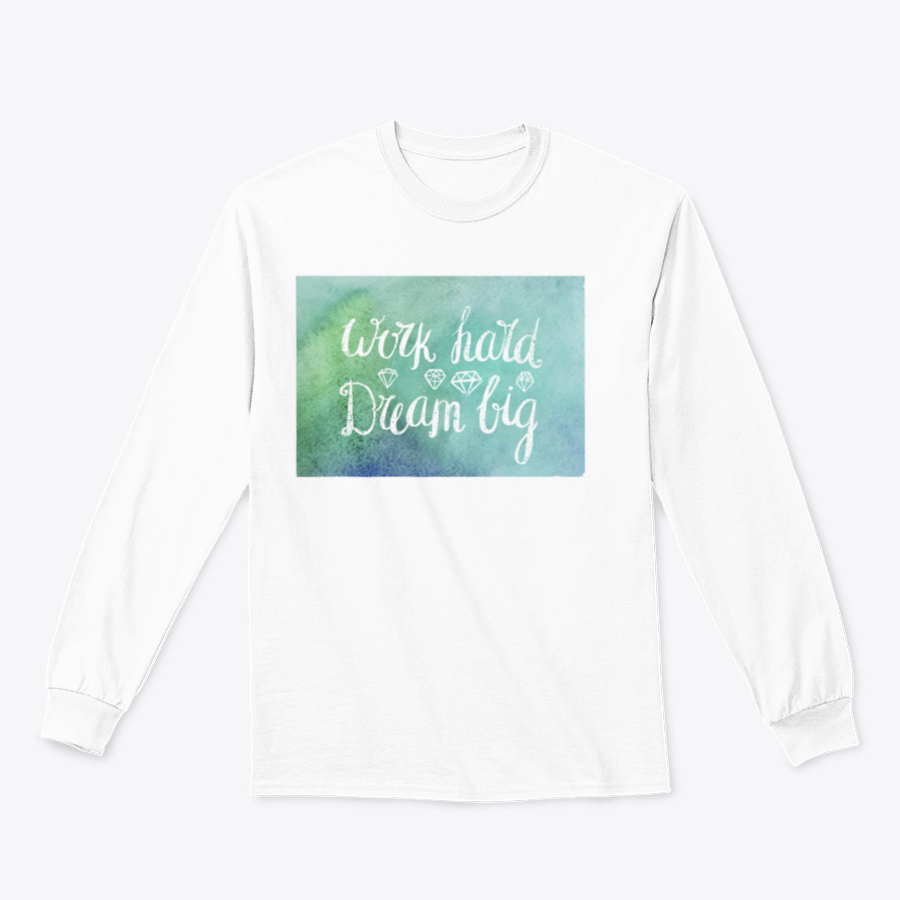 A cozy sweatshirt featuring the inspirational quote 'Work Hard Dream Big', made from a soft cotton/polyester blend, perfect for casual wear.